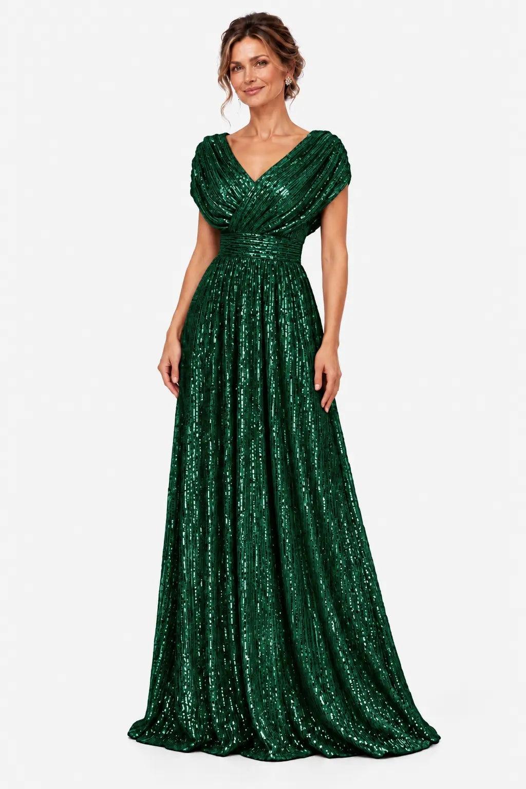 A-Line Floor Length Sequin Mother of the Bride Dress CM0535 - Hunter Green - COCOMELODY