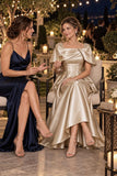 A-Line High-Low Satin Mother of the Bride Dress CM0536 - Dark Champagne - COCOMELODY