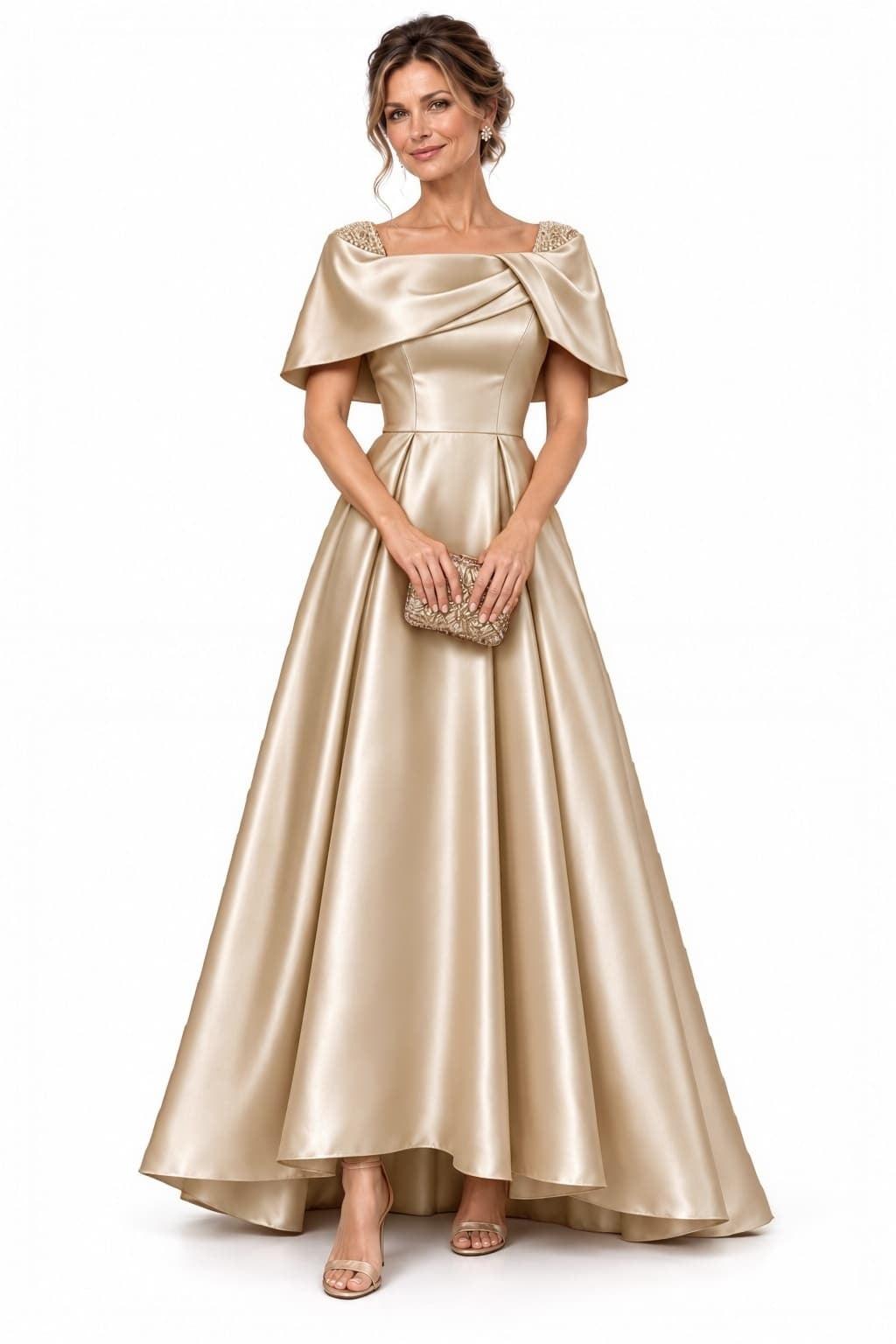 A-Line High-Low Satin Mother of the Bride Dress CM0536 - Dark Champagne - COCOMELODY
