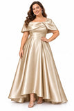 A-Line High-Low Satin Mother of the Bride Dress CM0536 - Dark Champagne - COCOMELODY