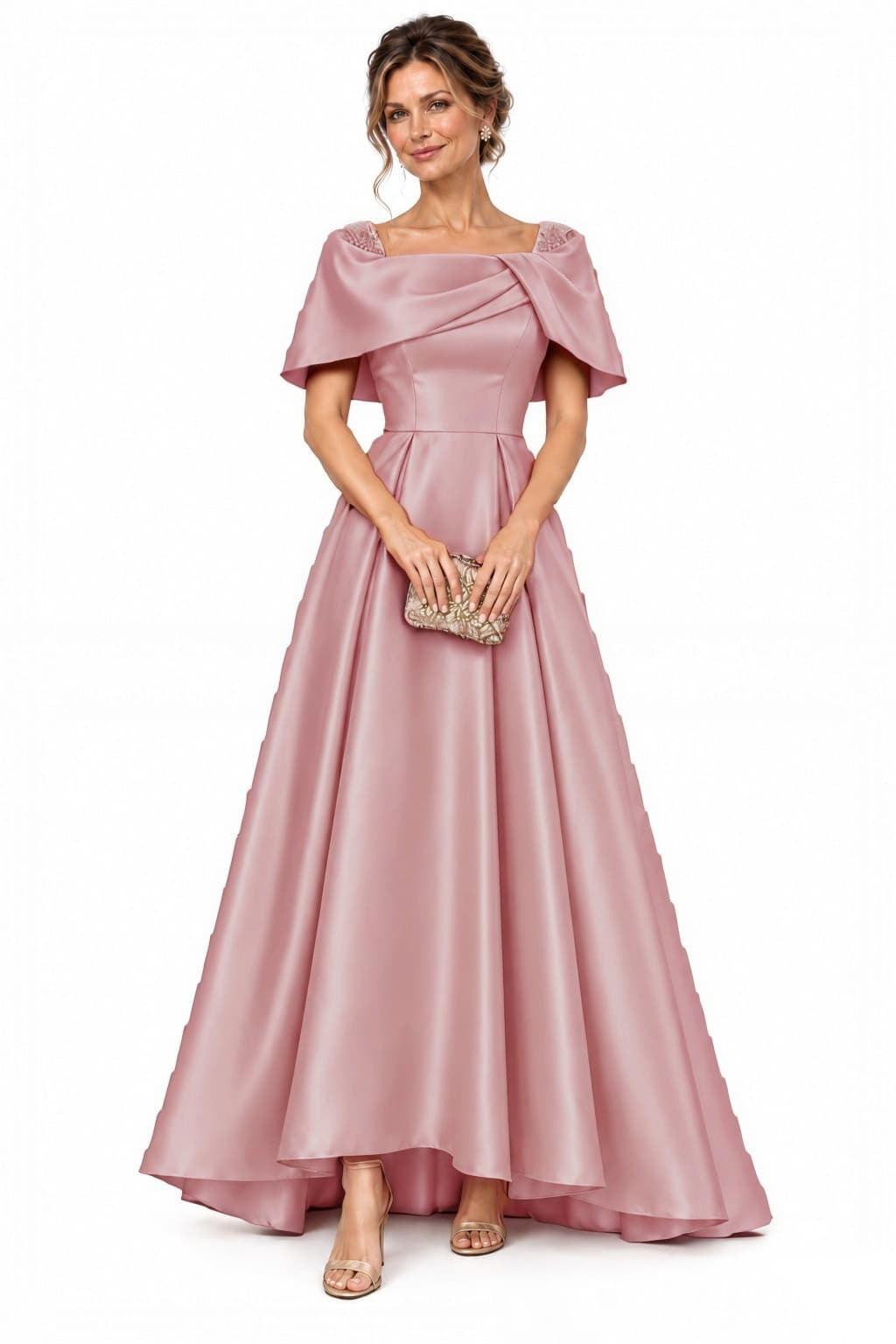 A-Line High-Low Satin Mother of the Bride Dress CM0536 - Dusty Rose - COCOMELODY
