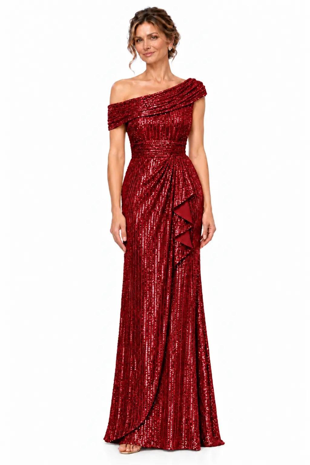 Sheath-Column Floor Length Sequin Mother of the Bride Dress CM0538 - Burgundy - COCOMELODY