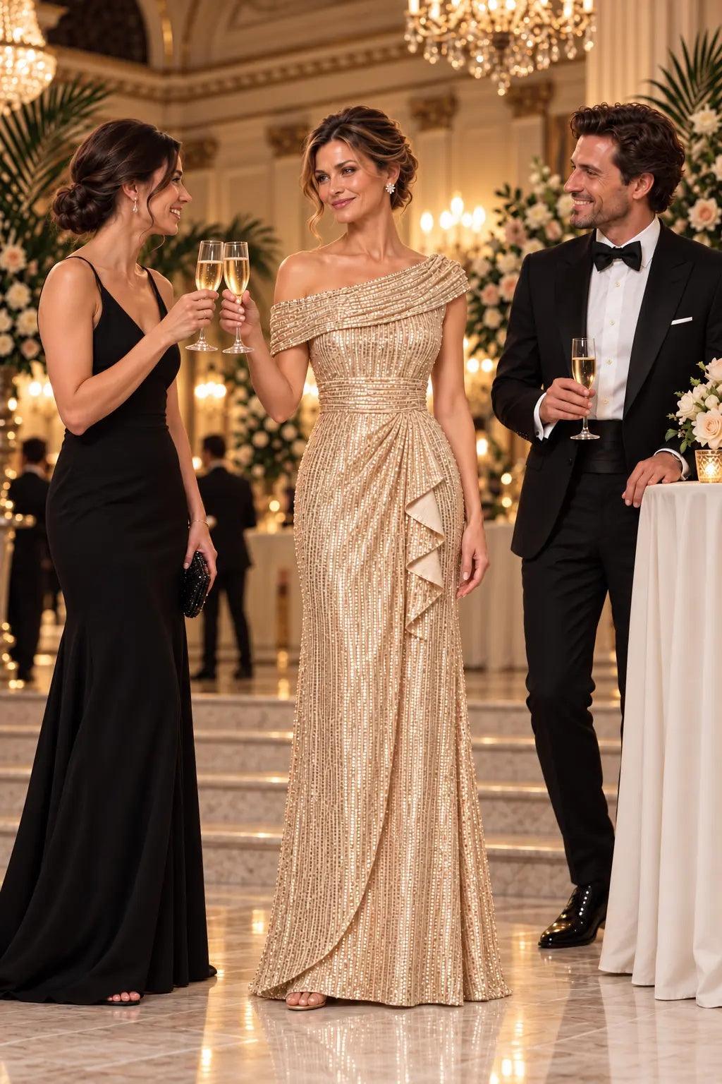 Sheath-Column Floor Length Sequin Mother of the Bride Dress CM0538 - Dark Champagne - COCOMELODY