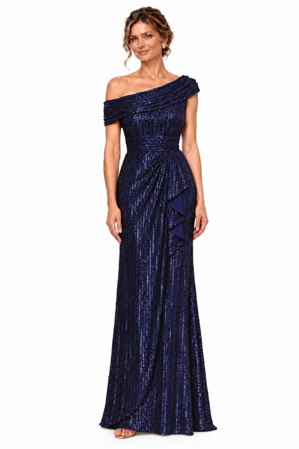 Sheath-Column Floor Length Sequin Mother of the Bride Dress CM0538 - Navy - COCOMELODY