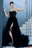 A-Line Sweep-Brush Train Tulle Prom Dress CS0480 - COCOMELODY