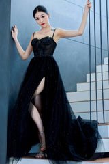 A-Line Sweep-Brush Train Tulle Prom Dress CS0480 - COCOMELODY