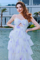 A-Line Sweep-Brush Train Figured Cloth Prom Dress CS0483 - COCOMELODY