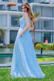 A-Line Sweep-Brush Train Sequined Lace Prom Dress CS0484 - COCOMELODY