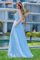A-Line Sweep-Brush Train Sequined Lace Prom Dress CS0484 - COCOMELODY