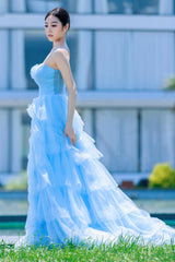 Princess Sweep-Brush Train Tulle Prom Dress CS0493 - COCOMELODY