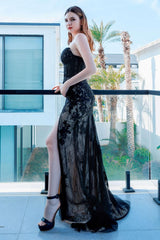 Sheath-Column Sweep-Brush Train Tulle Prom Dress CS0494 - COCOMELODY