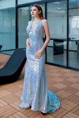 Trumpet-Mermaid Chapel Train Sequined Prom Dress CS0498 - COCOMELODY
