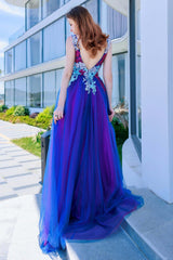 A-Line Sweep-Brush Train Tulle Prom Dress CS0500 - COCOMELODY