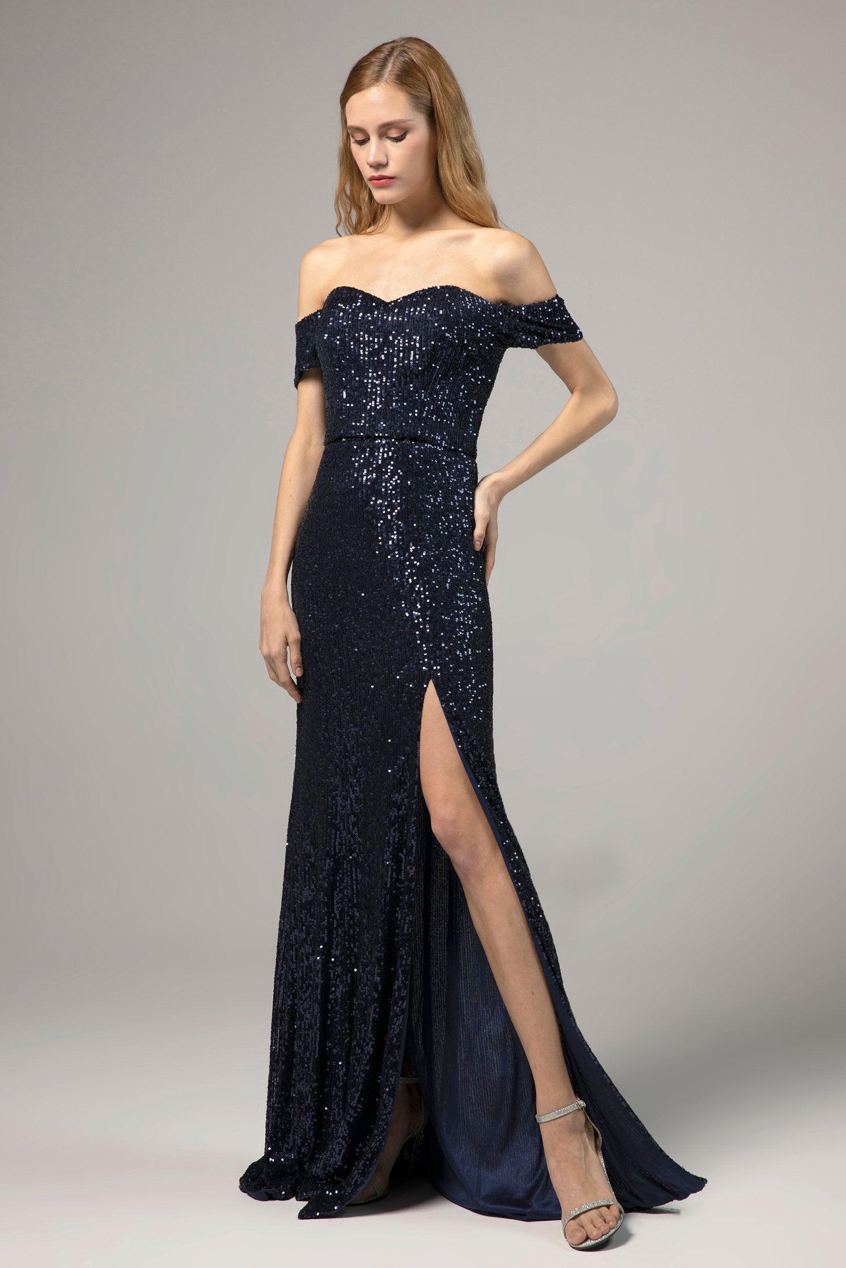 Sheath-Column Floor Length Sequined Dress CS0288CR - COCOMELODY