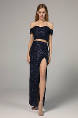 Sheath-Column Ankle Length Sequined Dress CS0289 - COCOMELODY