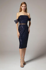 Sheath-Column Knee Length Sequined Dress CS0300 - COCOMELODY