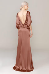 Sheath Sweep Train Luxe Satin Dress CS0314 - COCOMELODY
