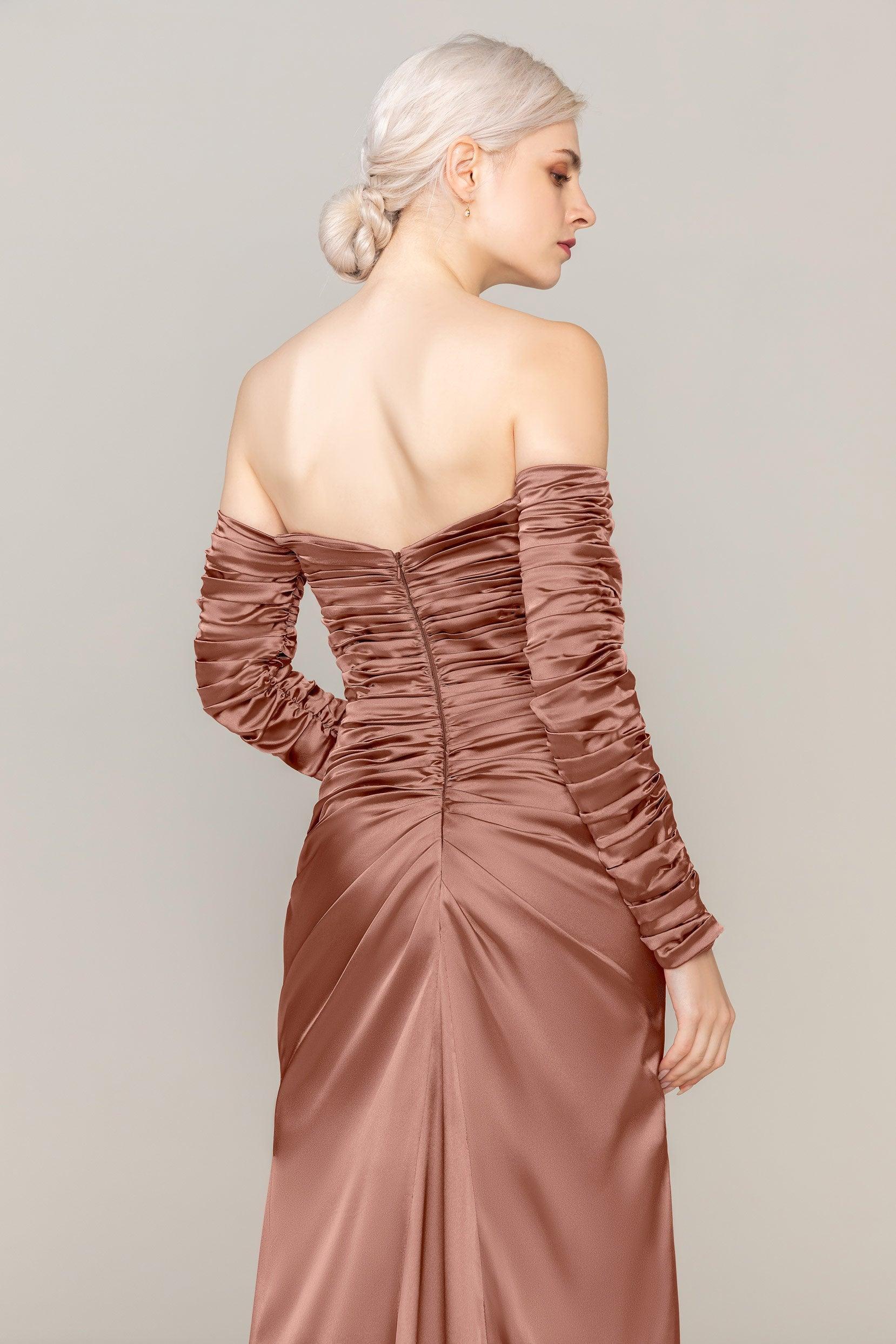 Sheath Sweep Train Luxe Satin Dress CS0316 - COCOMELODY