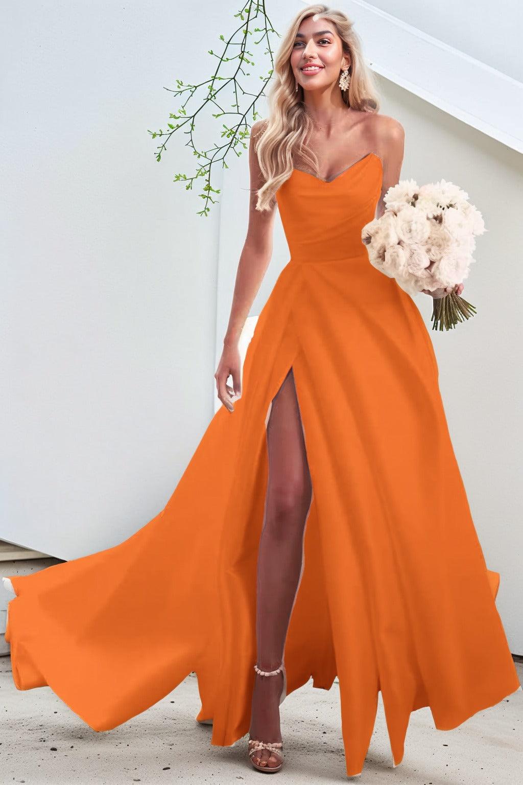 A-Line Court Train Satin Prom Dress CS0423 - COCOMELODY