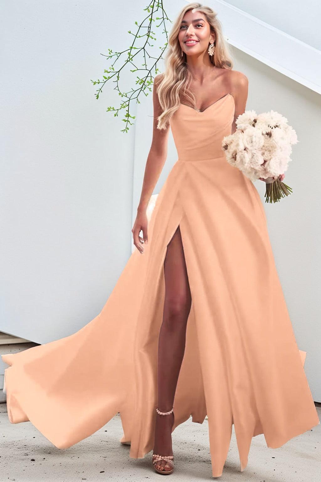 A-Line Court Train Satin Prom Dress CS0423 - COCOMELODY