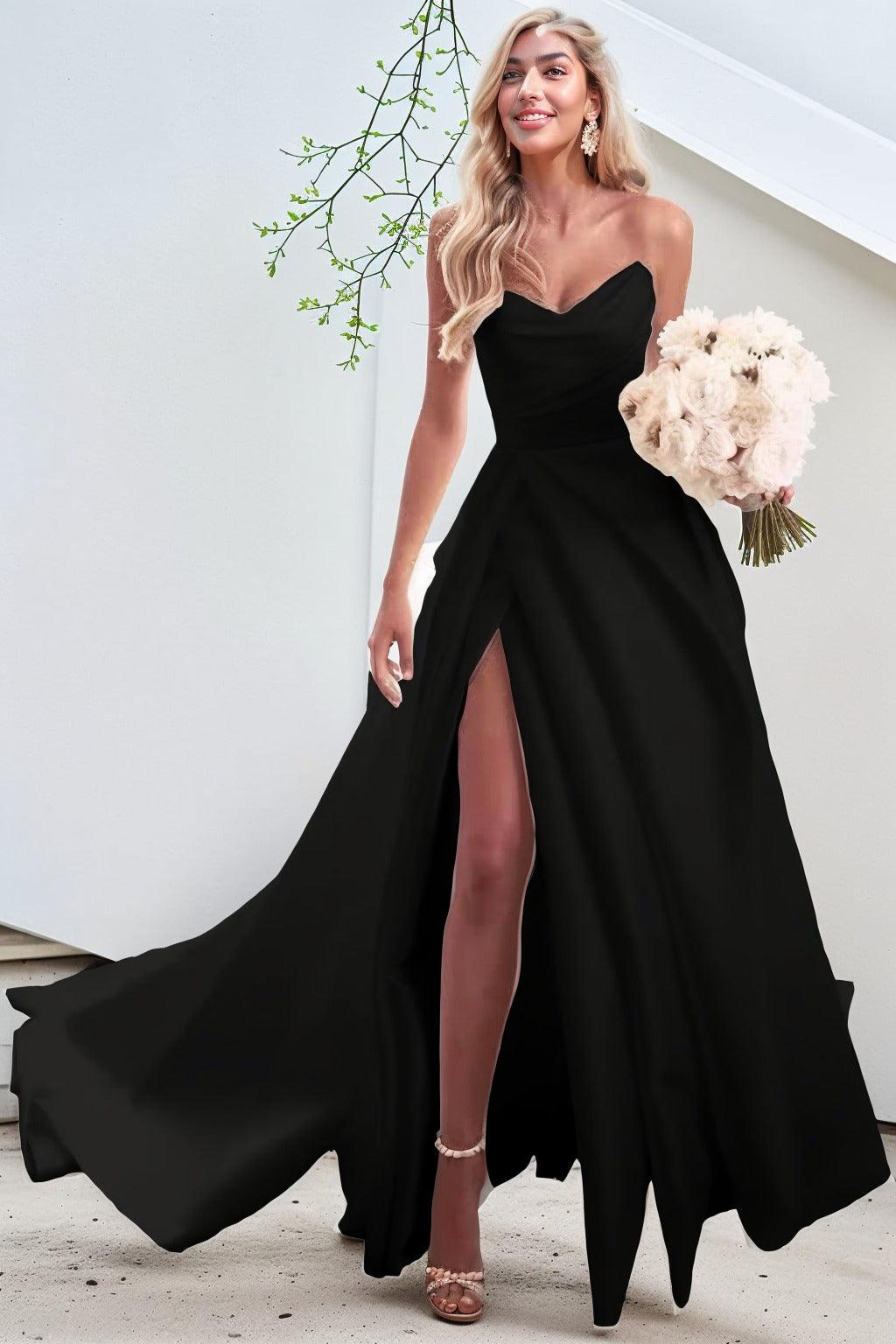 A-Line Court Train Satin Prom Dress CS0423 - COCOMELODY
