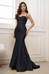 Trumpet-Mermaid Sweep-Brush Train Sequined Prom Dress CS0430 - COCOMELODY