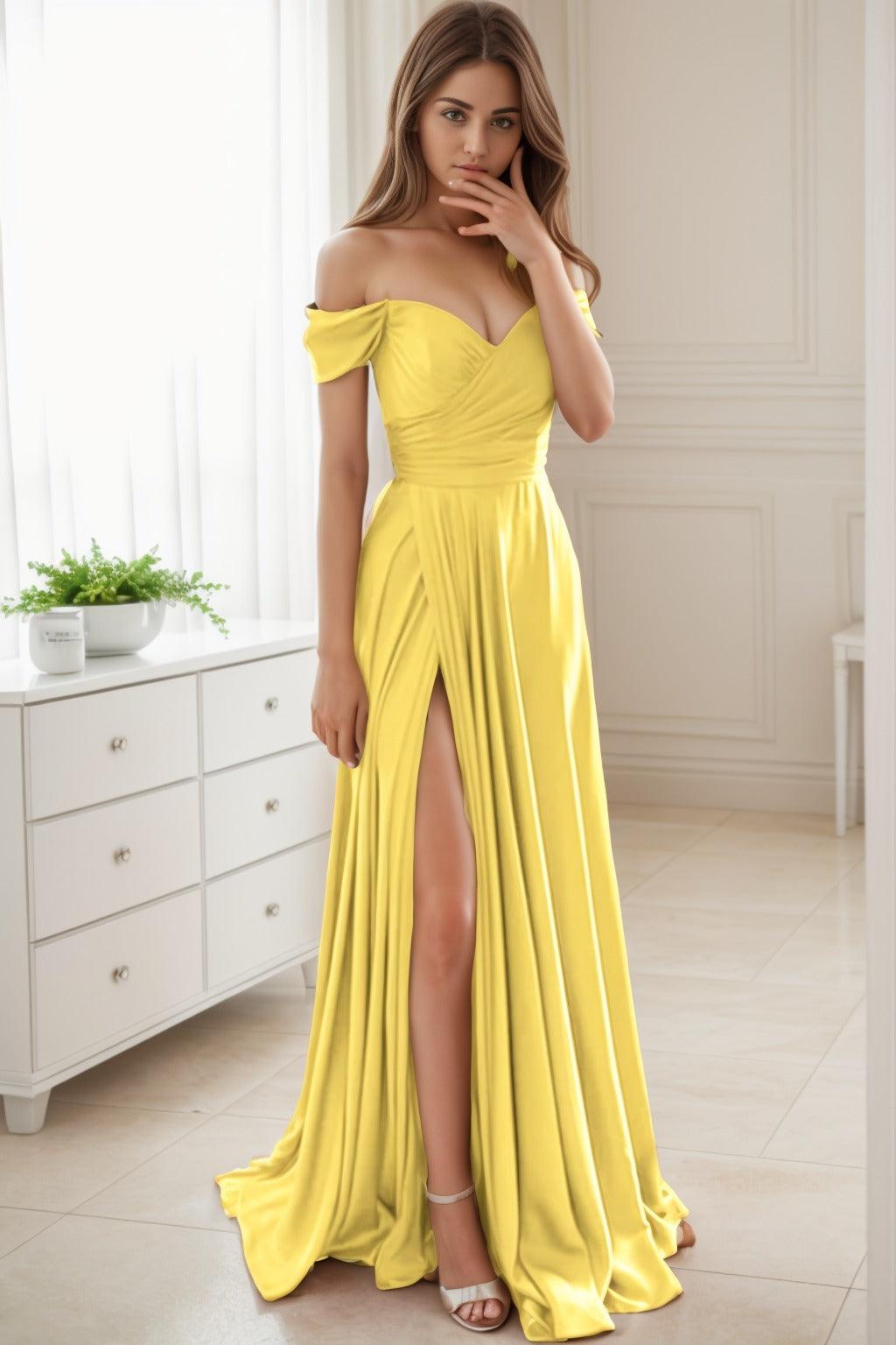 A-Line Sweep-Brush Train Silk-Like Prom Dress CS0432 - COCOMELODY
