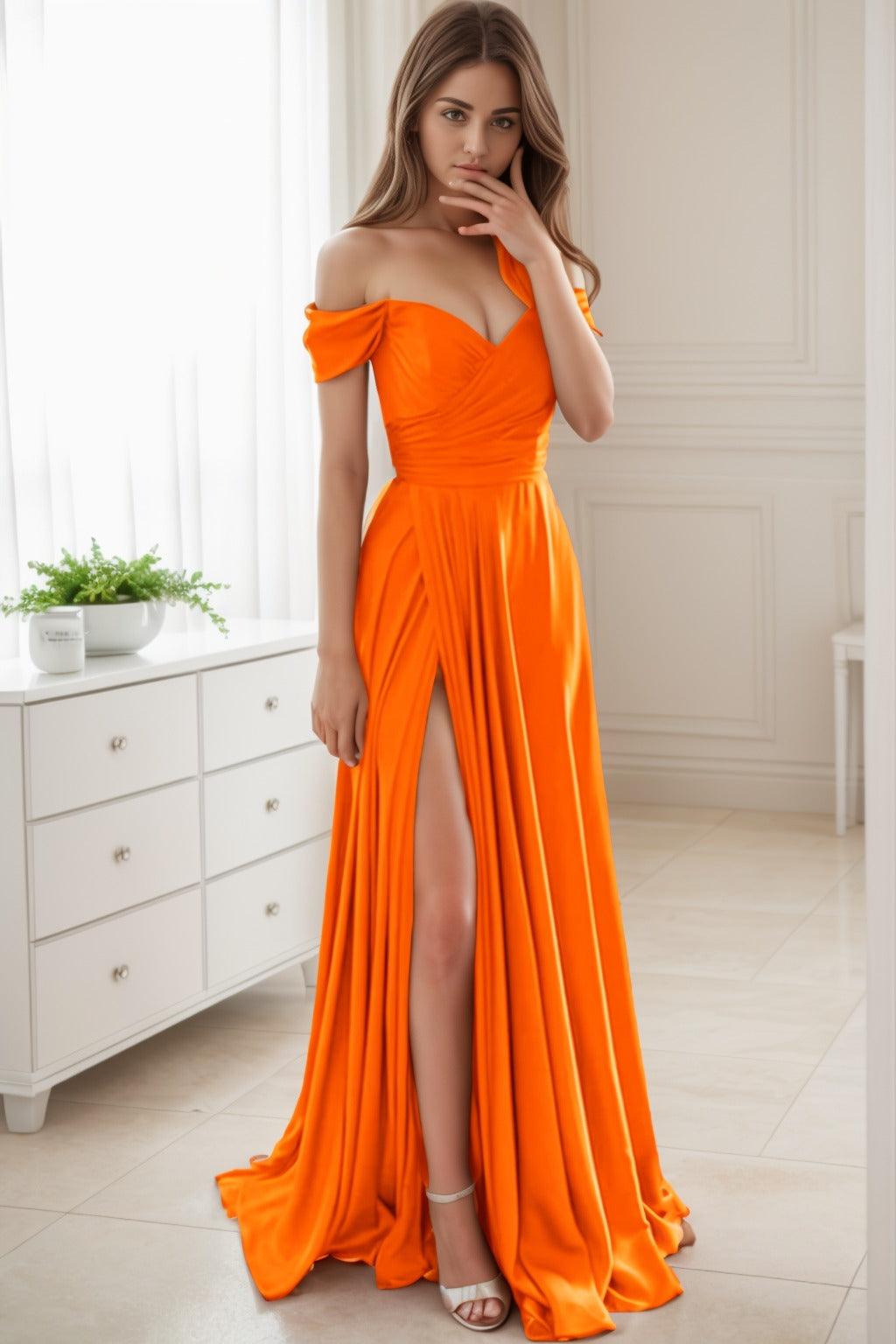 A-Line Sweep-Brush Train Silk-Like Prom Dress CS0432 - COCOMELODY