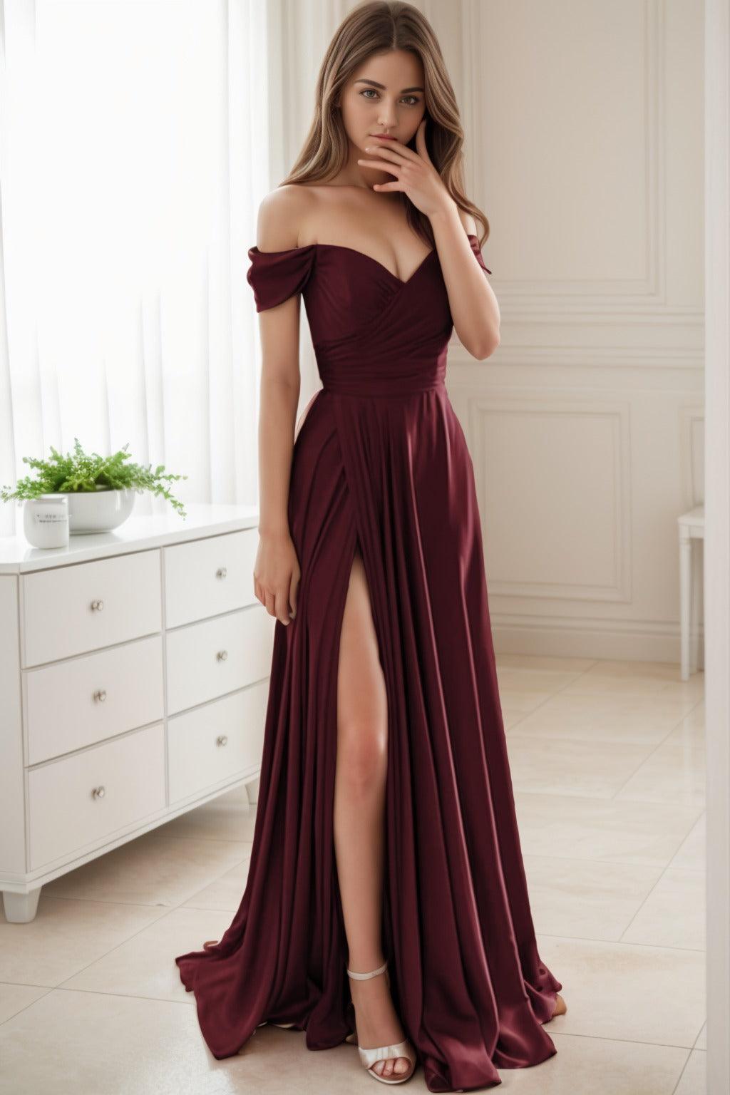 A-Line Sweep-Brush Train Silk-Like Prom Dress CS0432 - COCOMELODY