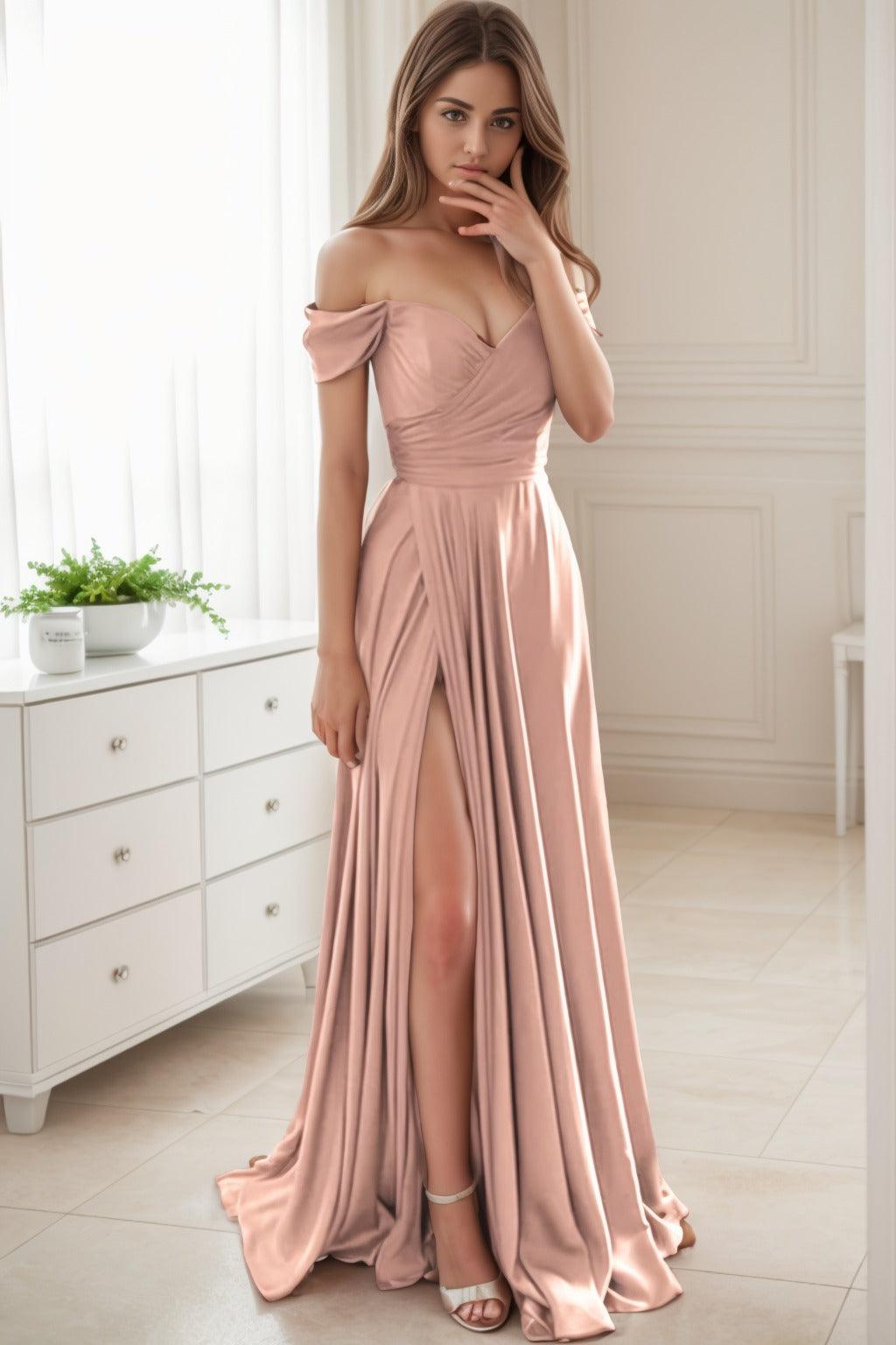 A-Line Sweep-Brush Train Silk-Like Prom Dress CS0432 - COCOMELODY