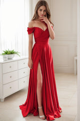 A-Line Sweep-Brush Train Silk-Like Prom Dress CS0432 - COCOMELODY