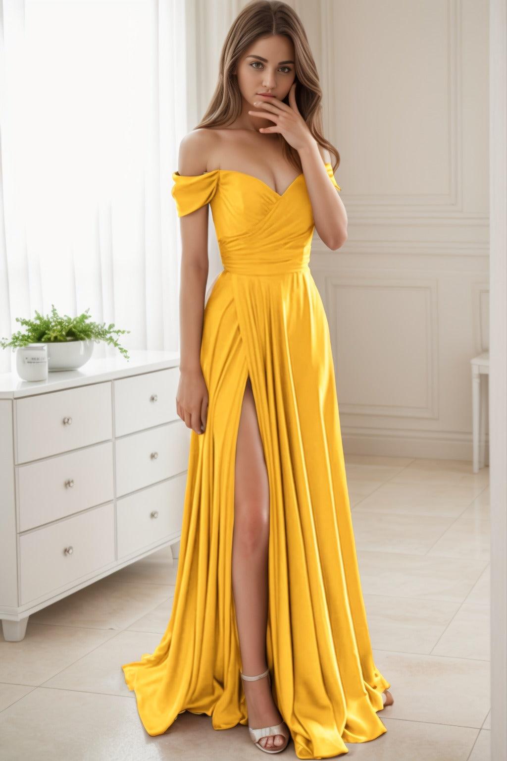 A-Line Sweep-Brush Train Silk-Like Prom Dress CS0432 - COCOMELODY