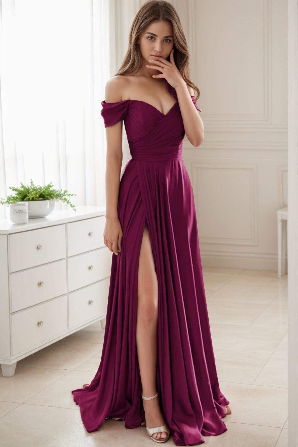 A-Line Sweep-Brush Train Silk-Like Prom Dress CS0432 - COCOMELODY
