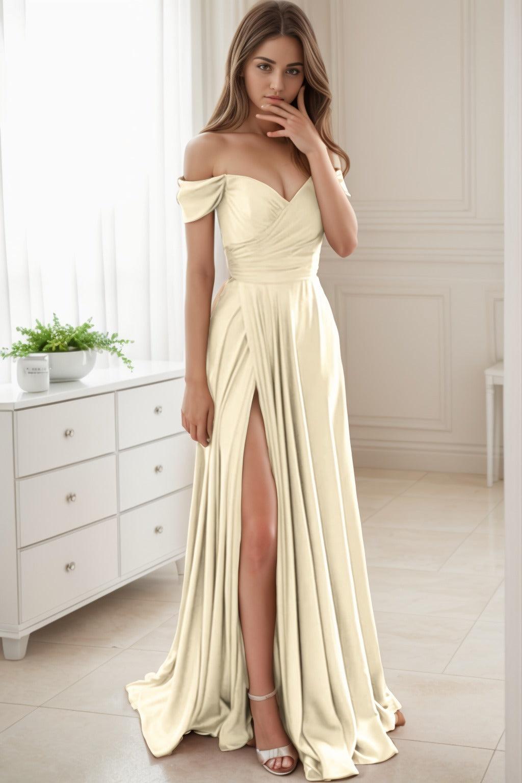 A-Line Sweep-Brush Train Silk-Like Prom Dress CS0432 - COCOMELODY
