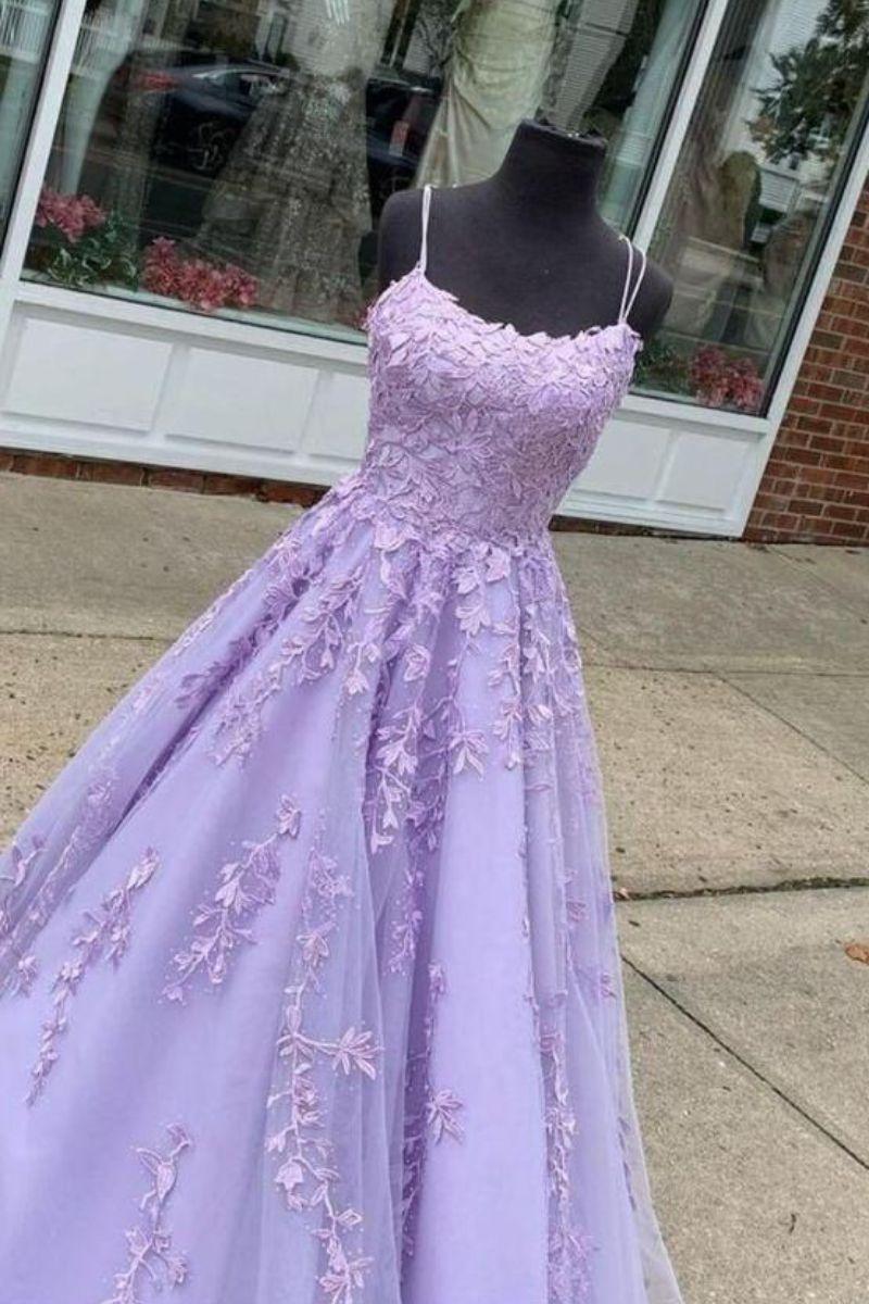 A-Line Sweep-Brush Train Tulle Prom Dress CS0403 - COCOMELODY