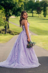 A-Line Sweep-Brush Train Tulle Prom Dress CS0403 - COCOMELODY