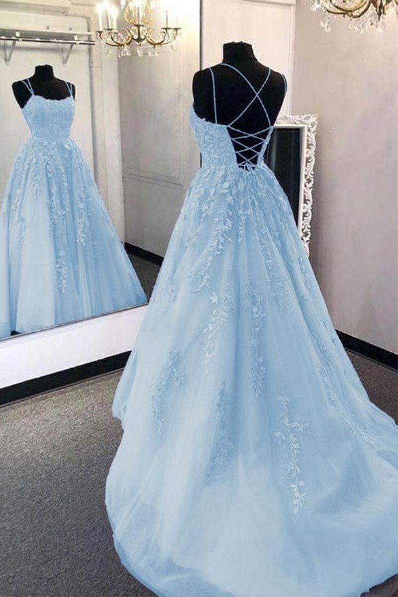 A-Line Sweep-Brush Train Tulle Prom Dress CS0403 - COCOMELODY