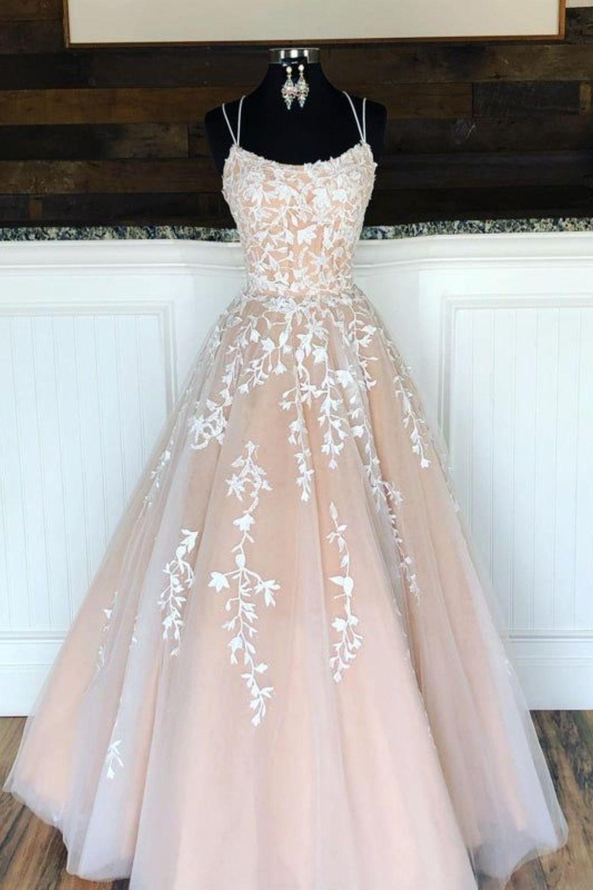 A-Line Sweep-Brush Train Tulle Prom Dress CS0403 - COCOMELODY