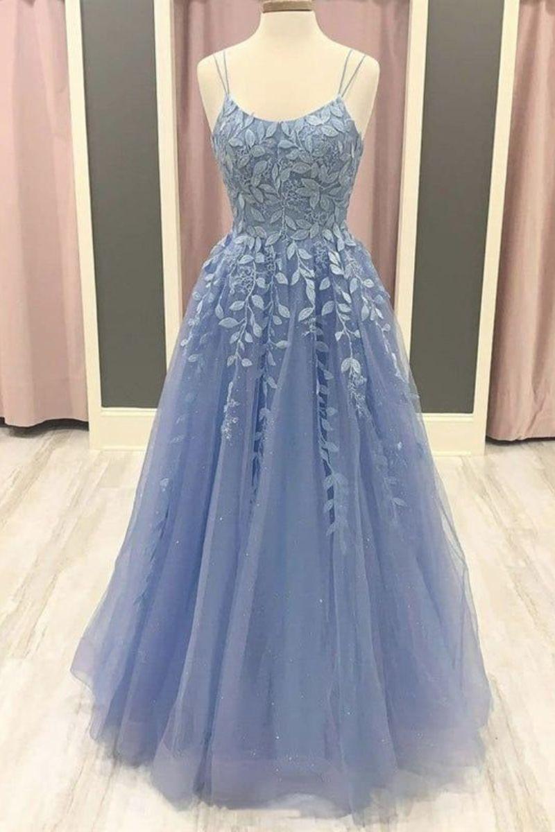 A-Line Sweep-Brush Train Tulle Prom Dress CS0403 - COCOMELODY