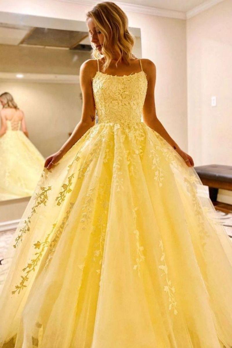 A-Line Sweep-Brush Train Tulle Prom Dress CS0403 - COCOMELODY