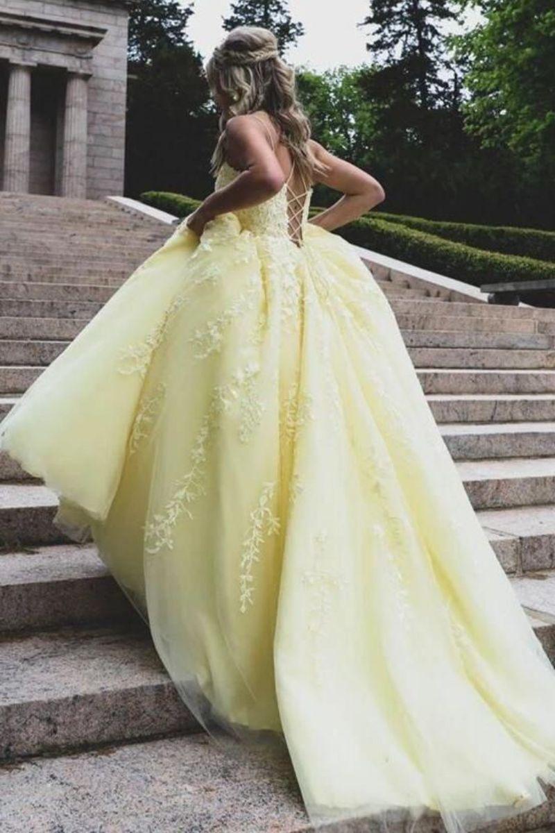 A-Line Sweep-Brush Train Tulle Prom Dress CS0403 - COCOMELODY