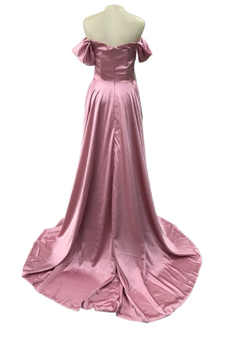 A-Line Sweep-Brush Train Silk-Like Prom Dress CS0432 - COCOMELODY