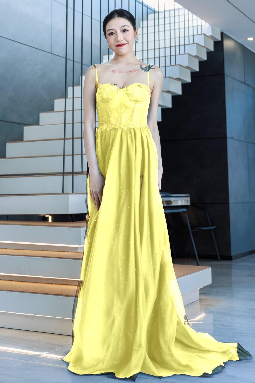 A-Line Sweep-Brush Train Tulle Prom Dress CS0480 - COCOMELODY