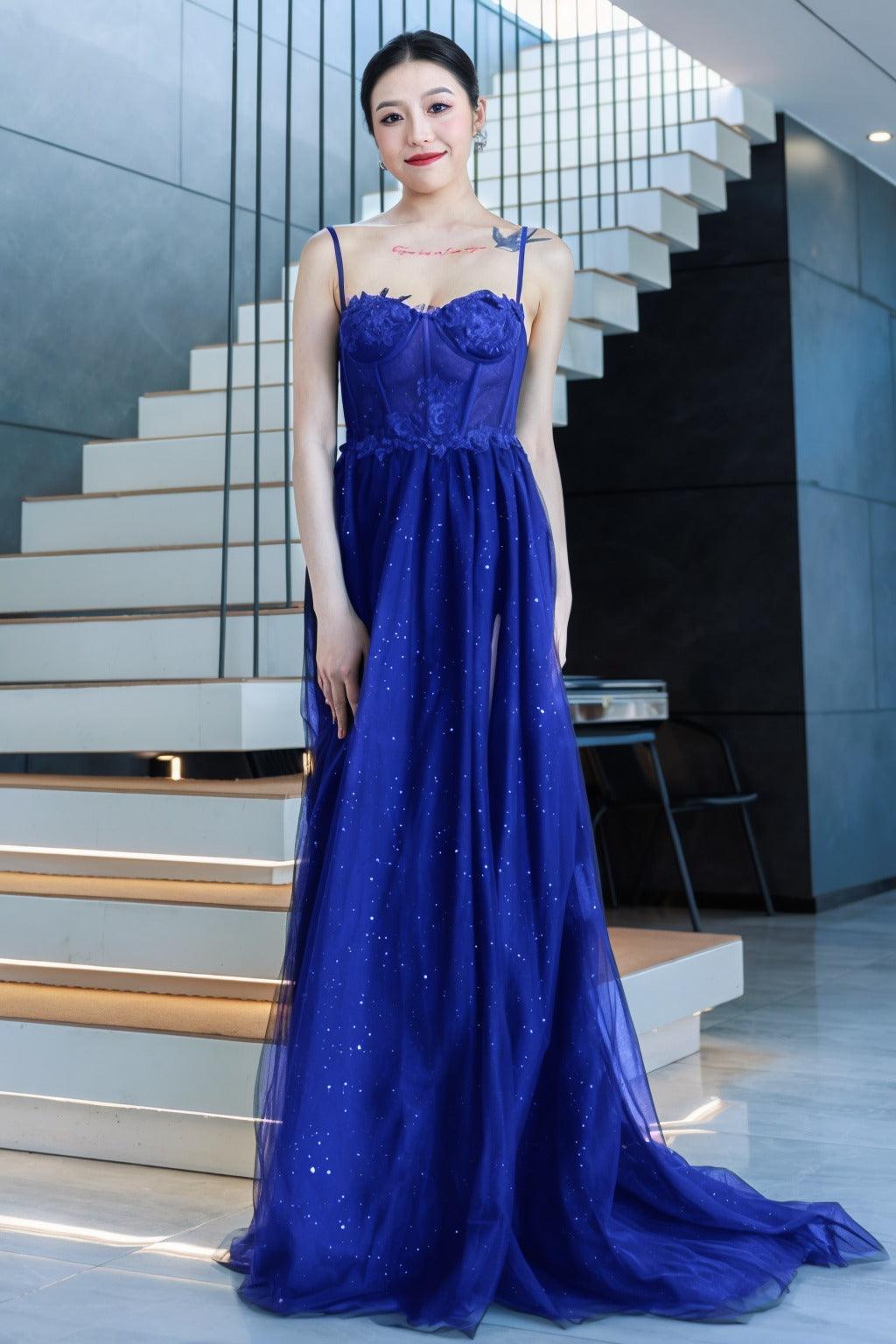 A-Line Sweep-Brush Train Tulle Prom Dress CS0480 - COCOMELODY