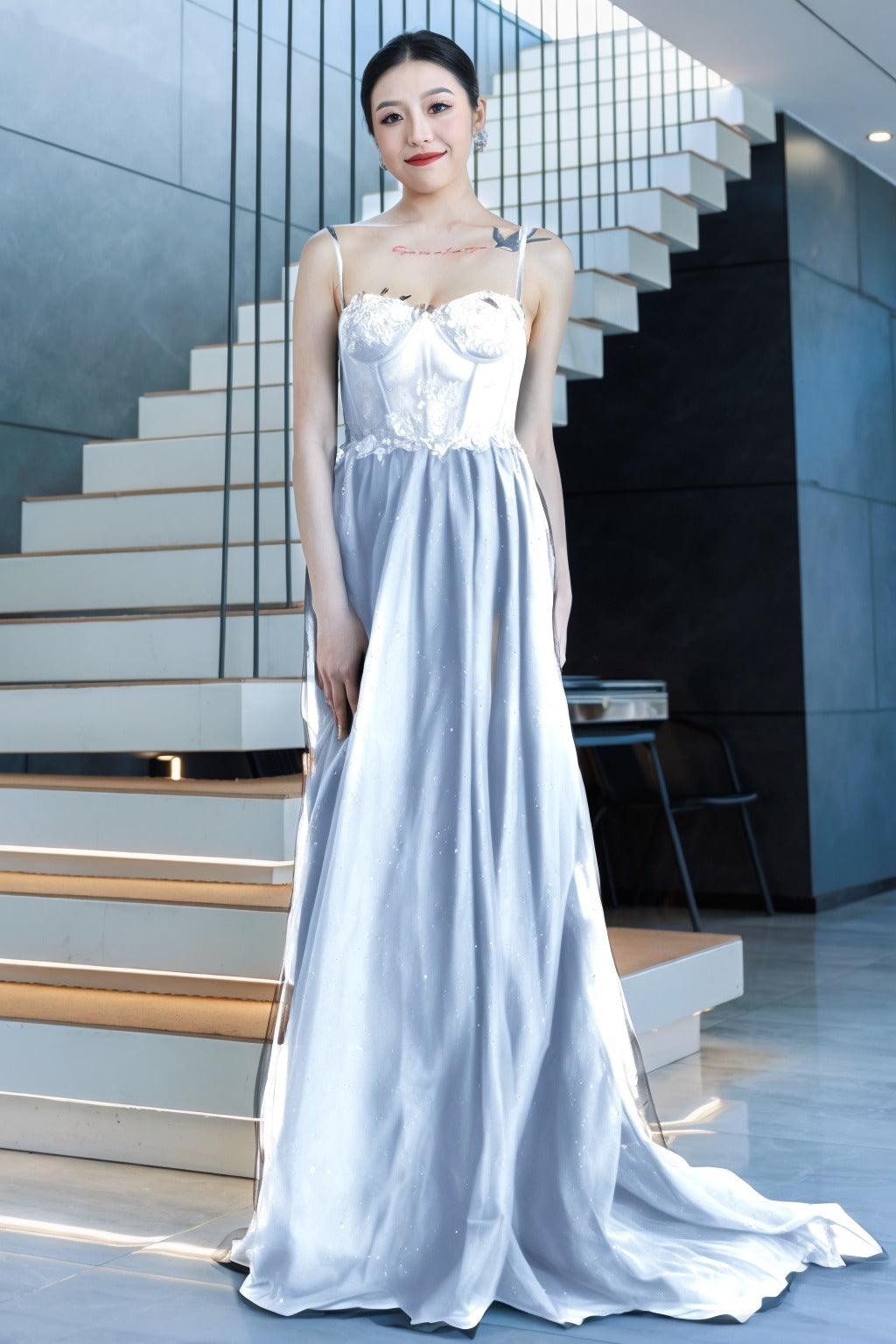 A-Line Sweep-Brush Train Tulle Prom Dress CS0480 - COCOMELODY