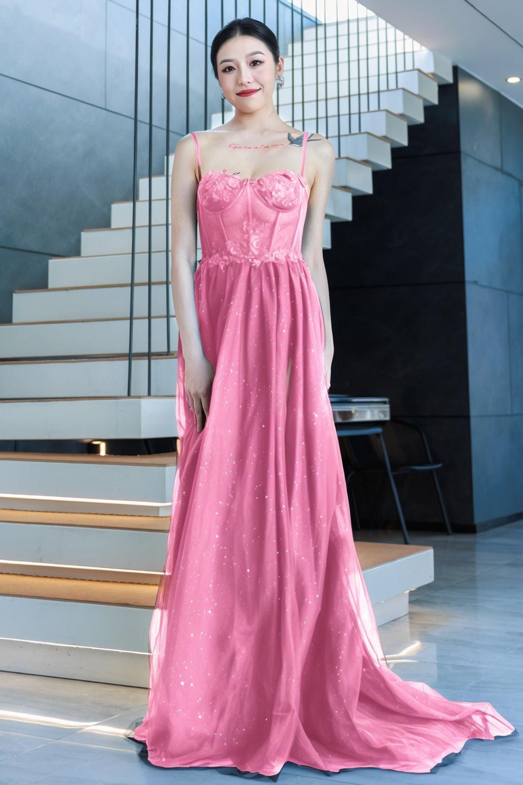 A-Line Sweep-Brush Train Tulle Prom Dress CS0480 - COCOMELODY