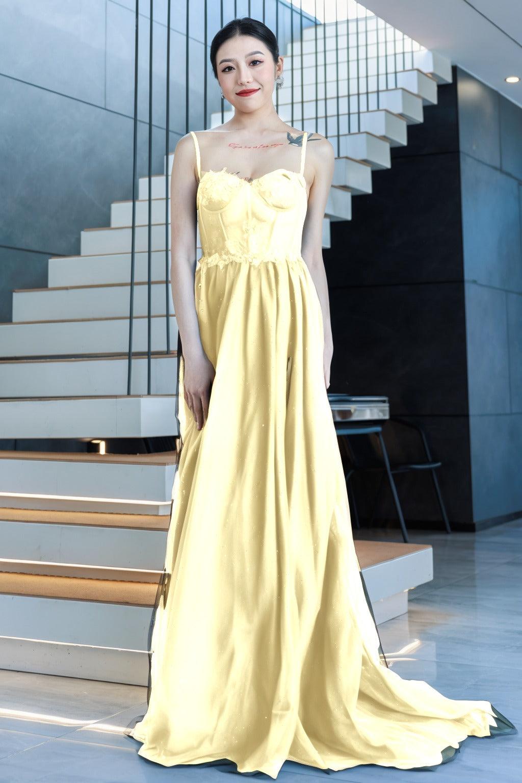 A-Line Sweep-Brush Train Tulle Prom Dress CS0480 - COCOMELODY