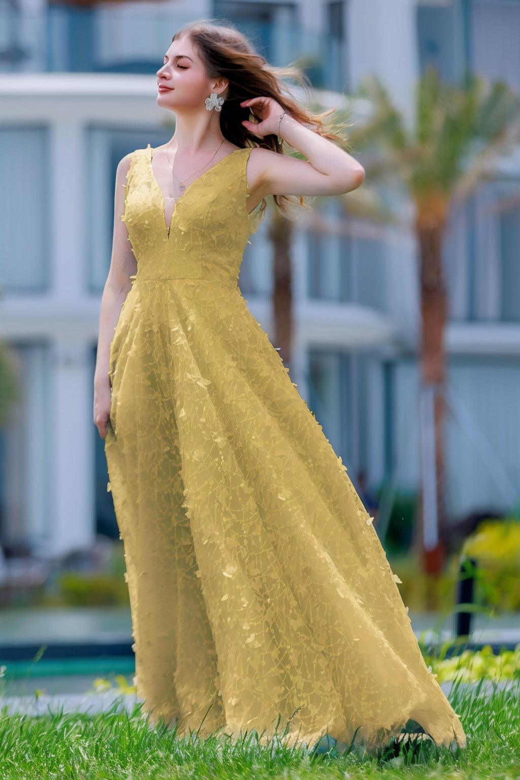 A-Line Sweep-Brush Train Sequined Lace Prom Dress CS0484 - COCOMELODY