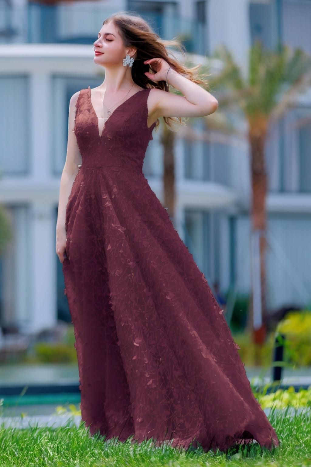 A-Line Sweep-Brush Train Sequined Lace Prom Dress CS0484 - COCOMELODY