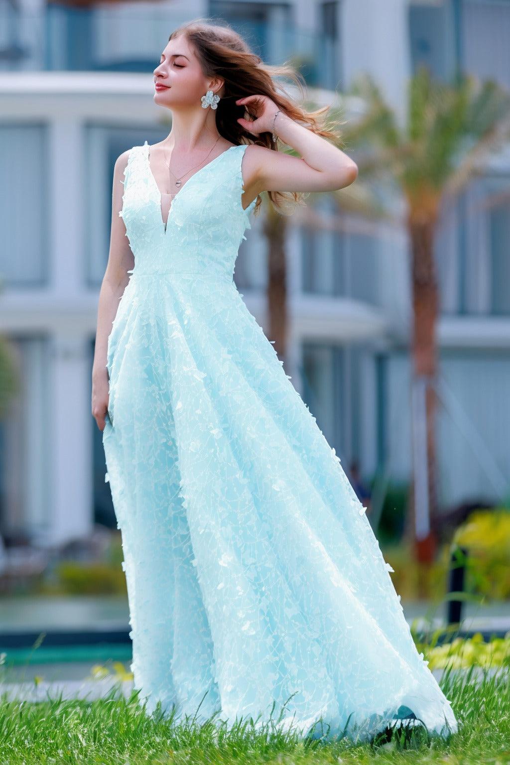 A-Line Sweep-Brush Train Sequined Lace Prom Dress CS0484 - COCOMELODY